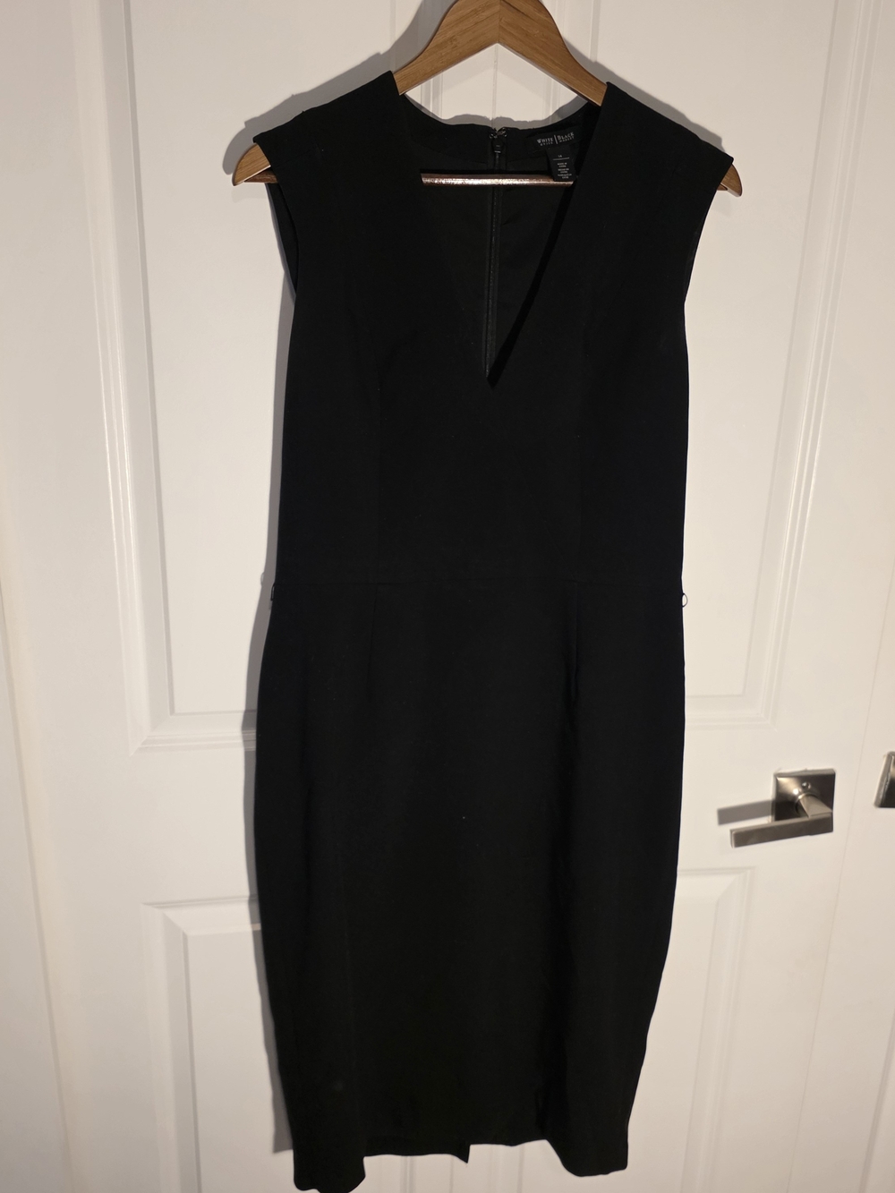 Classic Black V-Notch Midi Sheath Dress - Women's